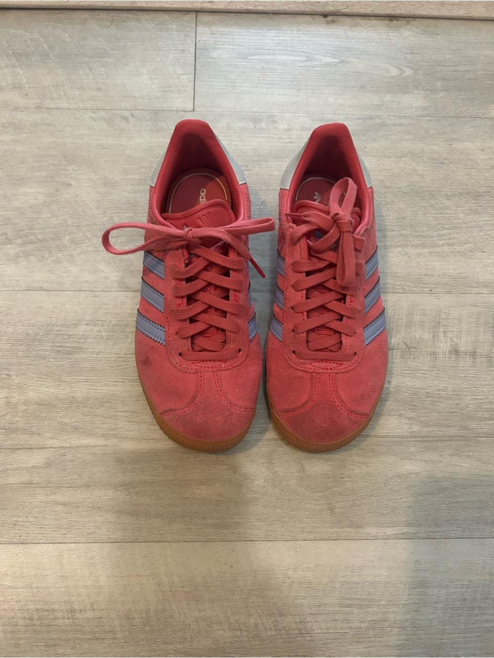 adidas pink gazelles with purple  Stripes